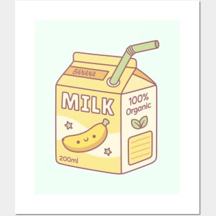 Cute Banana Milk Carton Box Posters and Art